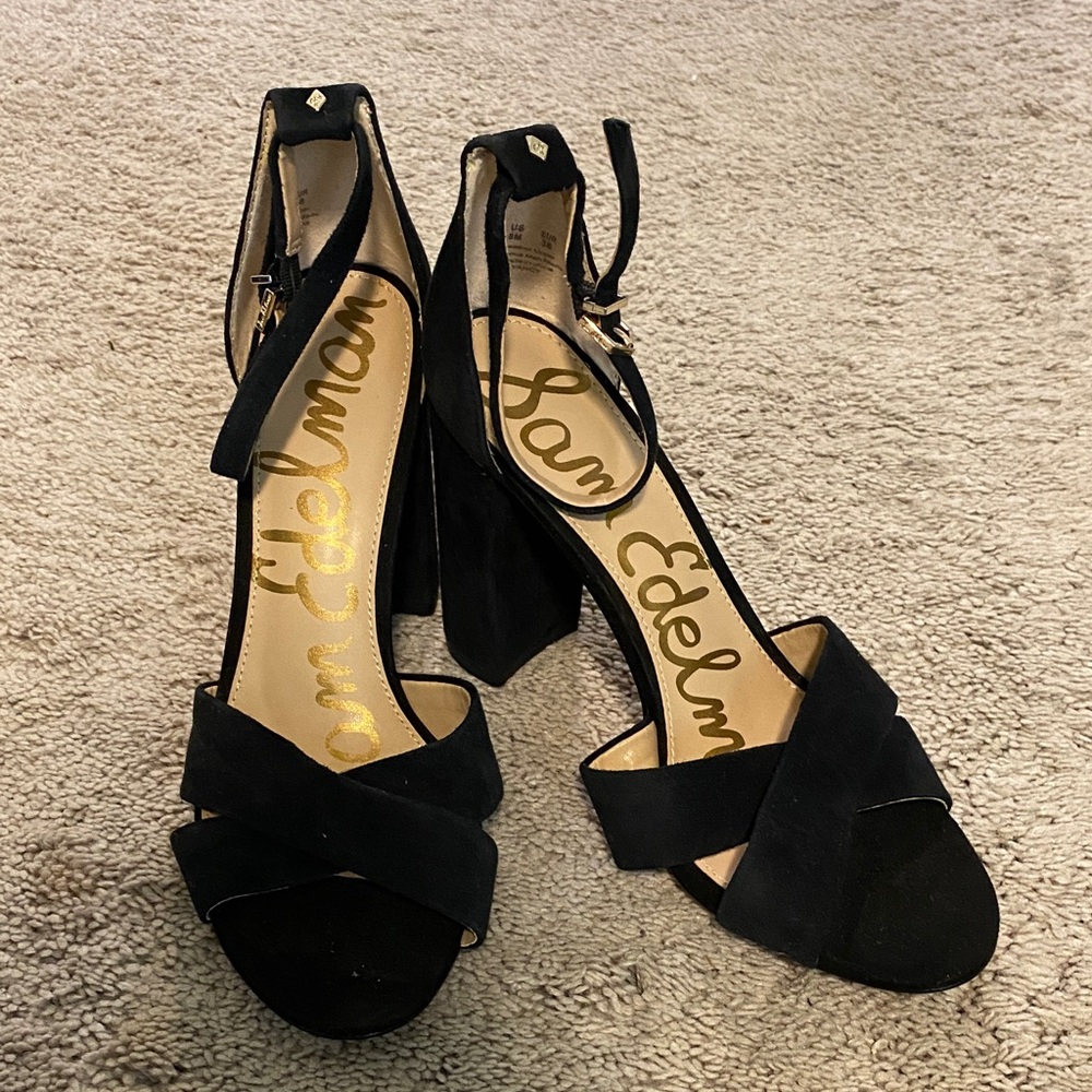 New Sam Edelman Yancy Black Suede Block Heels size 8